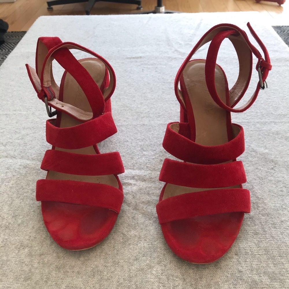 Madewell red stacked heel sandals